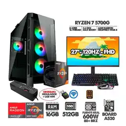 Falabella PC GAMER R7 5700G+ MONITOR 27 FHD 120HZ RAM 16GB+ M.2 512GB+ REGULADOR+ USB WIFI oferta