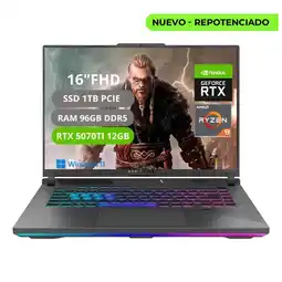 Falabella PORTATIL ROG STRIX G16 G614PR RYZEN 9 8940HX RAM 96GB SSD 1TB RTX 5070TI 12GB oferta