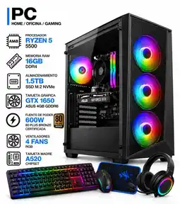 Falabella PC GAMER RYZEN 5 5500 + GTX 1650 ASUS 4GB | 16GB RAM | SSD 1.5TB | 600W 80+BRONZE | COMBO 4 EN 1 oferta