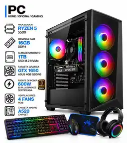 Falabella PC GAMER RYZEN 5 5500 + GTX 1650 ASUS 4GB | 16GB RAM | SSD 1TB | 600W 80+BRONZE | COMBO 4 EN 1 oferta