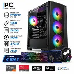 Falabella TORRE GAMER RYZEN 7 5700G - 16GB RAM - SSD 512GB M.2 - FUENTE 350W - 4 FANS RGB - COMBO oferta