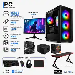 Falabella PC RYZEN 5 5600GT / RAM 16GB / 1.5TB SSD / MONITOR 22 / MESA GAMER Z oferta