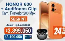 Alkosto Honor - honor 600 + audifonos clip cam. posterior 200 mpx oferta