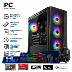 Falabella TORRE GAMER RYZEN 7 5700G - 24GB RAM - SSD 1TB M.2 - FUENTE 350W - 4 FANS RGB - COMBO oferta