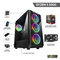 Falabella PC GAMER RYZEN 5 5500 - RTX 3050 - RAM 32 DDR4 - SSD 1T M.2 - CHASIS 4FANS - IDEAL PARA GAMING oferta