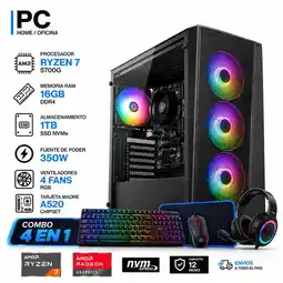 Falabella TORRE GAMER RYZEN 7 5700G - 16GB RAM - SSD 1TB M.2 - FUENTE 350W - 4 FANS RGB - COMBO oferta