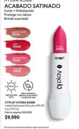 Cyzone Nude - hydra bomb acabado satinado color + hidratación protege tus labios brinda suavidad oferta