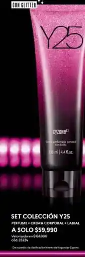 Cyzone Set colección y25 perfume + crema corporal + labial oferta
