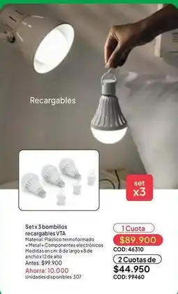 Nova Venta Vta - set x 3 bombillas recargables oferta