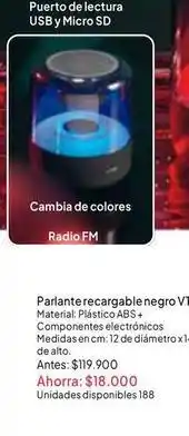 Nova Venta Fm - parlante recargable negro vt oferta