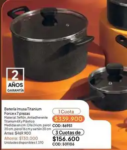 Nova Venta Imusa - batería titanium forcex7 piezas oferta