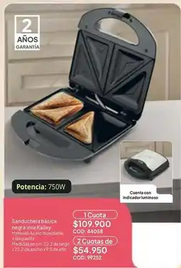 Nova Venta Kalley - sanduchera básica negra inox oferta