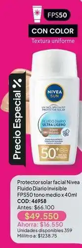 Nova Venta Nivea - protector solar facial fluido diario invisible fps50 tono medio x 40ml cod: 46958 oferta