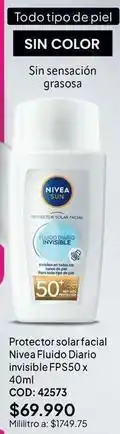 Nova Venta Nivea - protector solar facial fluido diario invisible fps50 x 40ml cod: 42573 oferta