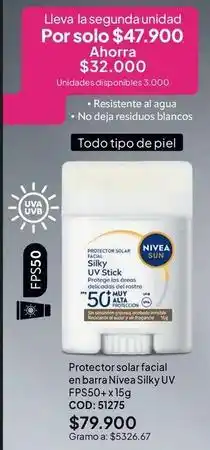 Nova Venta Piel - protector solar facial en barra silky uv stick fps50 oferta
