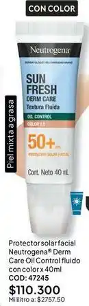 Nova Venta Neutrogena - protector solar facial derm care oil control fluido con color x 40ml cod: 47245 oferta