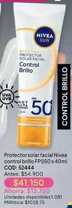 Nova Venta Nivea - protector solar facial control brillo fps50 x 40ml cod: 52444 oferta