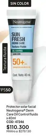 Nova Venta Neutrogena - protector solar facial derm care oil control fluido x 40ml cod: 47246 oferta