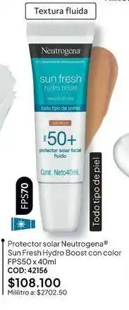 Nova Venta Neutrogena - protector solar sun fresh hydro boost con color fps50 x 40ml cod: 42156 oferta