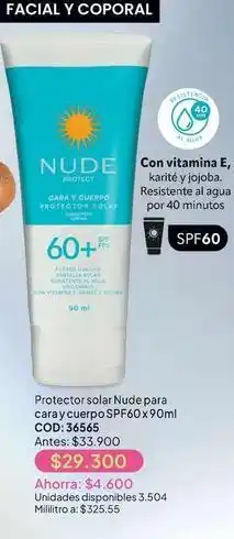 Nova Venta Nude - protector solar para caray cuerpo spf60 x 90ml cod: 36565 oferta