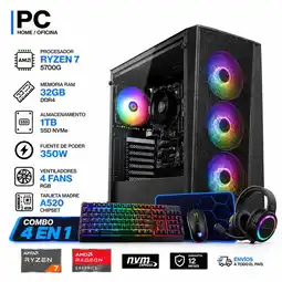 Falabella TORRE GAMER RYZEN 7 5700G - 32GB RAM - SSD 1TB M.2 - FUENTE 350W - 4 FANS RGB - COMBO oferta