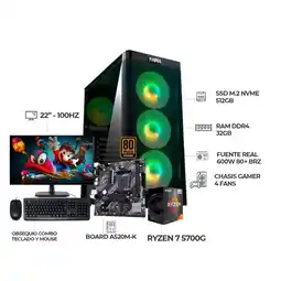 Falabella PC GAMER RYZEN 7 5700G| MONITOR 22 FULL HD 120HZ| RAM 32GB SSD 512GB + COMBO GAMER oferta
