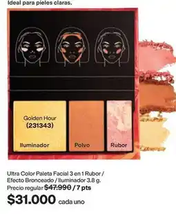Avon Golden - ultra color paleta facial 3 en 1 rubor / efecto bronceado / iluminador 3.8 g. (231343) oferta