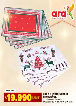 Ara Smuxee set x 4 individuales navideños oferta
