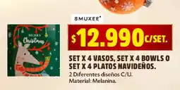 Ara Smuxee set x 4 vasos, set x 4 bowls o set x 4 platos navideños oferta