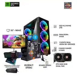 Falabella PC RYZEN 7 5700G + RTX 5060 + MONITOR 32 165HZ + B550 WIFI + RAM 64GB SSD 2TB oferta