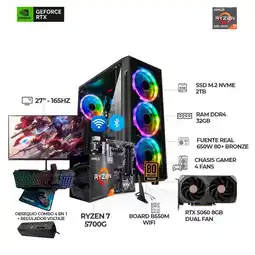Falabella PC RYZEN 7 5700G + RTX 5060 + MONITOR 27 165HZ + B550 WIFI + RAM 32GB SSD 2TB oferta