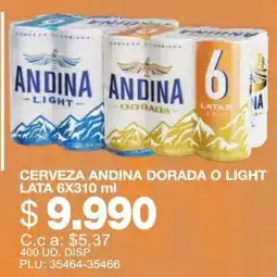 Mercar Andina cerveza dorada o light oferta