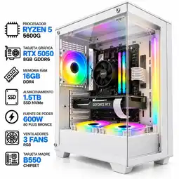 Falabella PC GAMER Ryzen 5 5600GT + RTX 5050 8GB | 16GB RAM | 1.5TB SSD | B550 | 600W | Chasis BLANCO oferta