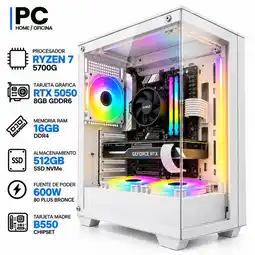 Falabella PC GAMER Ryzen 7 5700G + RTX 5050 8GB | 16GB RAM | 512GB SSD | B550 | 600W | Chasis BLANCO oferta