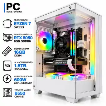 Falabella PC GAMER Ryzen 7 5700G + RTX 5050 8GB | 16GB RAM | 1.5TB SSD | B550 | 600W | Chasis BLANCO oferta