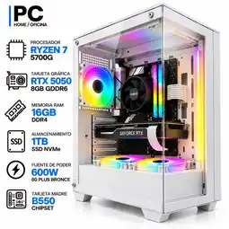 Falabella PC GAMER Ryzen 7 5700G + RTX 5050 8GB | 16GB RAM | 1TB SSD | B550 | 600W | Chasis BLANCO oferta