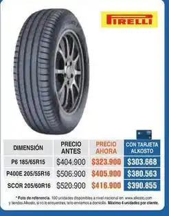 Alkosto Pirelli - p6 185/65r15, p400e 205/55r16, scor 205/60r16 oferta