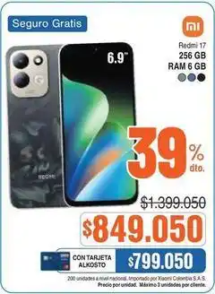 Alkosto Xiaomi - redmi 17 256 gb ram 6 gb oferta