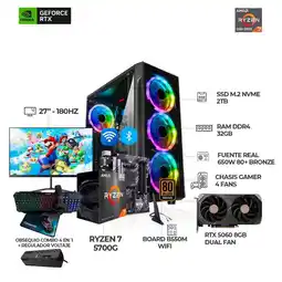 Falabella PC RYZEN 7 5700G + RTX 5060 + MONITOR 27 180HZ + B550 WIFI + RAM 32GB SSD 2TB oferta