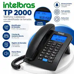 Falabella Teléfono Cableado TP 2000 Identificador de Llamadas DTMF/FSK Manos Libres oferta