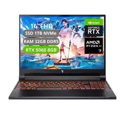 Falabella PORTATIL NITRO V16 AI RYZEN AI 7 350 RAM 32GB SSD 1TB RTX 5060 8GB oferta