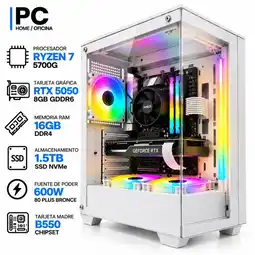 Falabella PC GAMER Ryzen 7 5700G + RTX 5050 8GB | 16GB RAM | 1.5TB SSD | B550 | 600W | Chasis BLANCO oferta