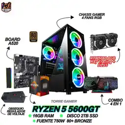 Falabella TORRE GAMING - RYZEN 5 5600GT - RTX 5060 8GB - 16GB RAM - SSD 2TB - BOARD A520 - WINDOWS 11 oferta