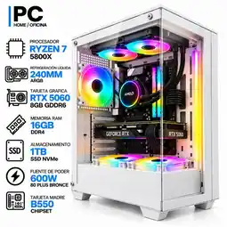 Falabella PC GAMER Ryzen 7 5800X + RTX 5060 8GB | 16GB RAM | 1TB SSD | B550 | 600W | Chasis BLANCO oferta