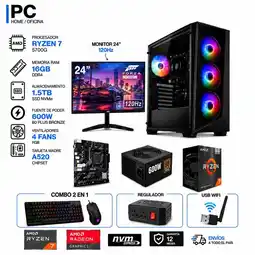 Falabella TORRE GAMER RYZEN 7 5700G - 16GB RAM - 1.5TB M.2 - 4 FANS RGB - MONITOR 24 120Hz- 600W 80PLUS oferta
