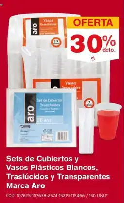 Makro Aro sets de cubiertos y vasos plásticos blancos, traslúcidos y transparentes oferta