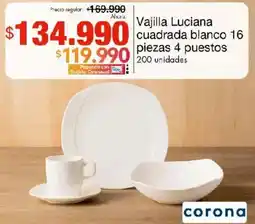 Metro Vajilla luciana cuadrada blanco 16 piezas 4 puestos oferta