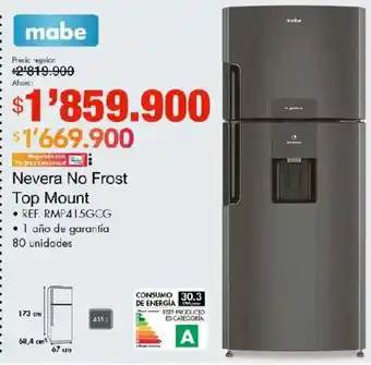 Mabe nevera no frost top mount