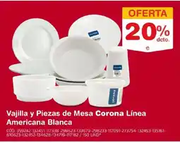 Makro Corona vajilla y piezas de mesa linea americana blanca oferta