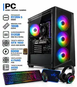 Falabella PC GAMER RYZEN 5 5500 + GTX 1650 ASUS 4GB | 16GB RAM | SSD 512GB | 600W 80+BRONZE | COMBO 4 EN 1 oferta
